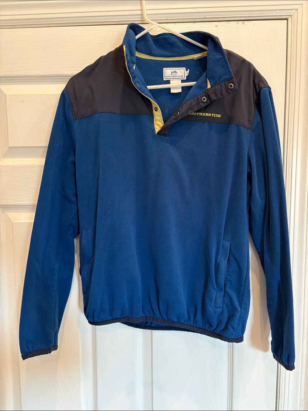 Southern Tide Men’s Royal Blue Zip Pullover with Navy Yoke and Yellow Trim